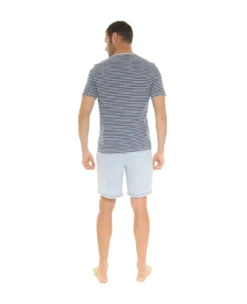 PYJAMA COURT BLEU WILFRID -Boutique pour femmes pyjama court col tunisien wilfrid 1